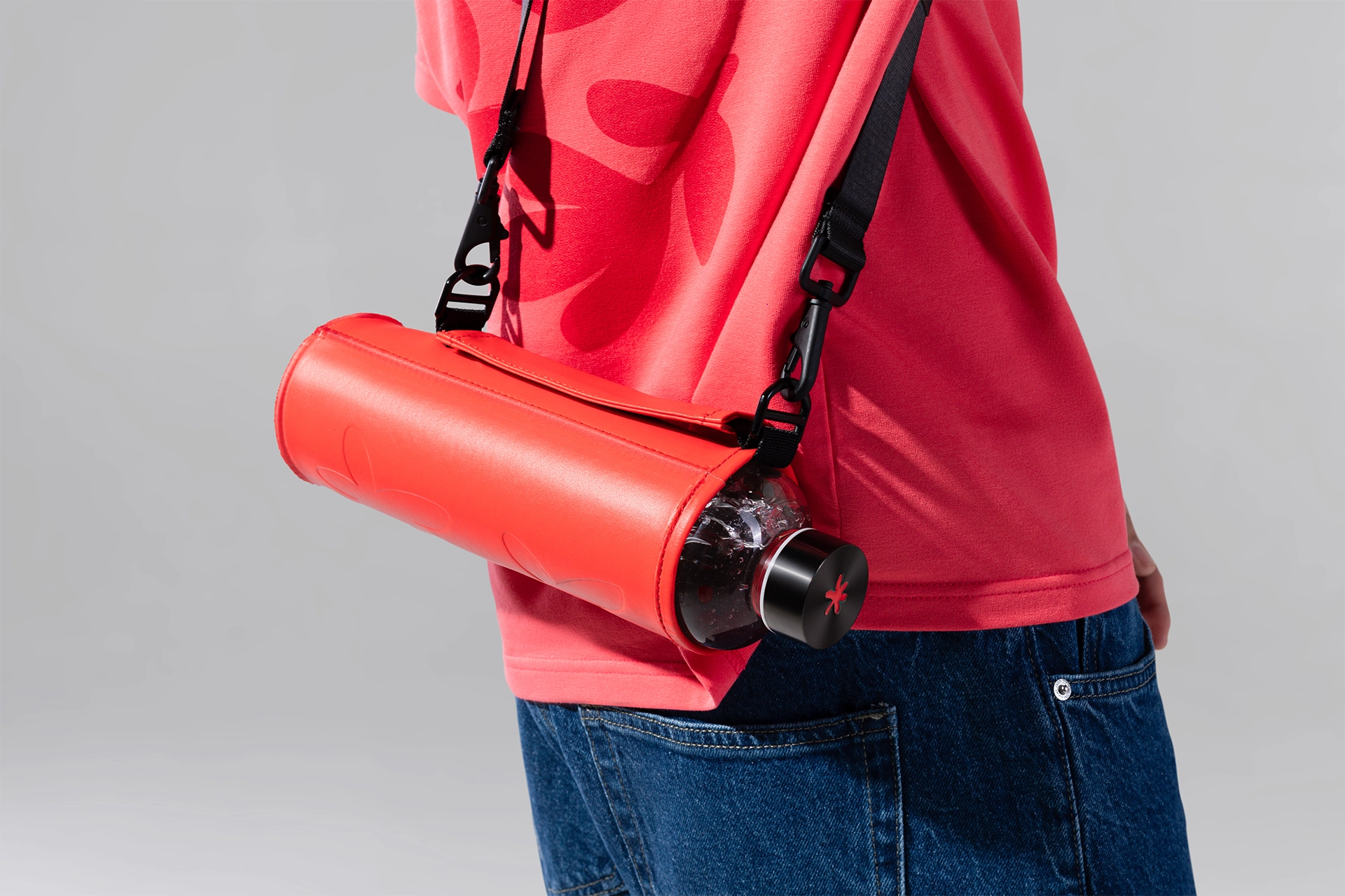 בקבוק זכוכית ClearWater עם נרתיק, אדום